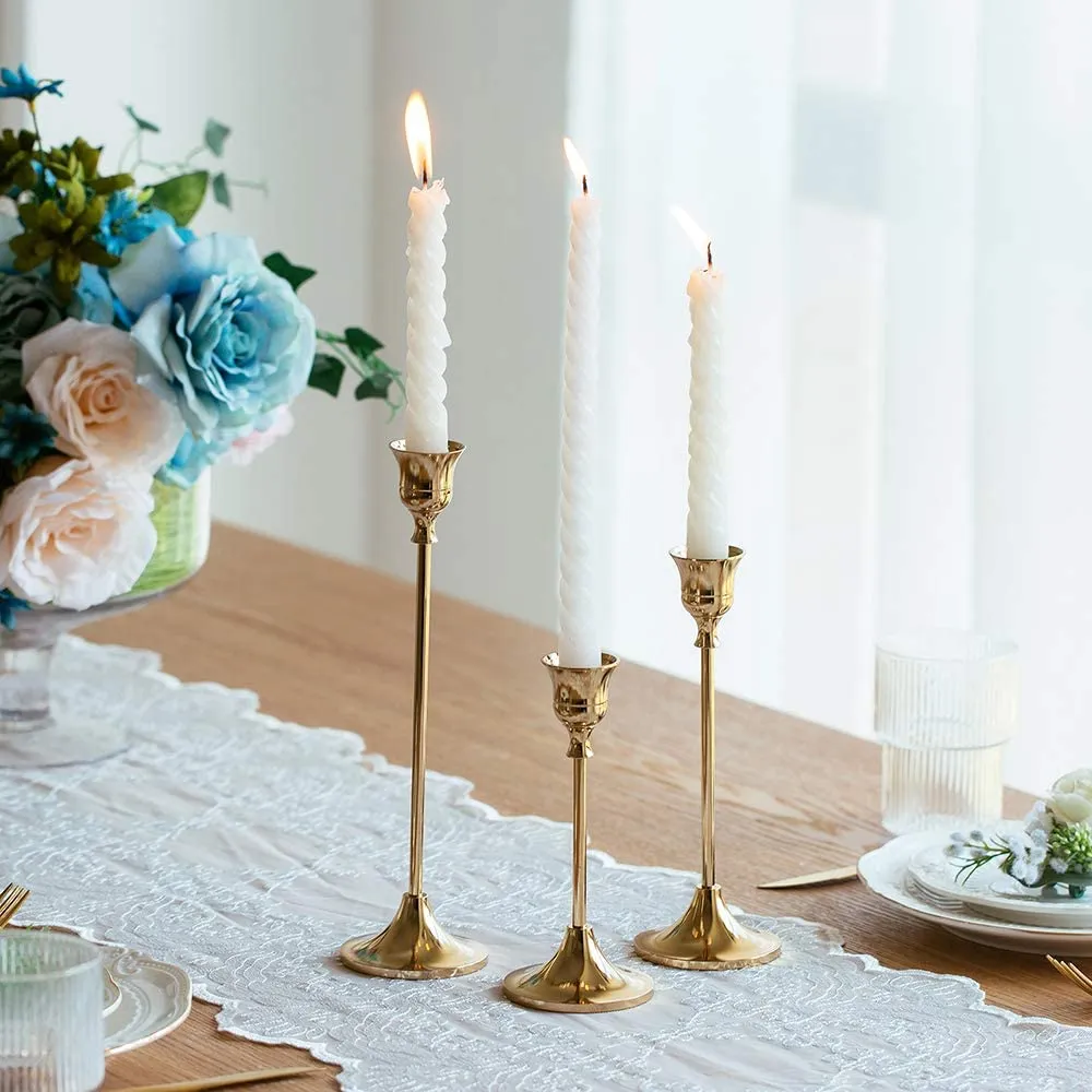 Trio of Gold Taper Candle Holder For Hire