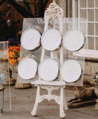 Order of the day sign with clocks to hire
