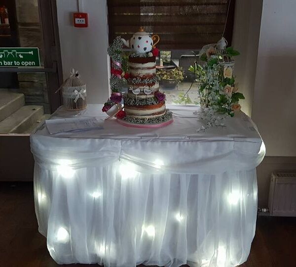 White Starlight Cake Table Skirt For Hire