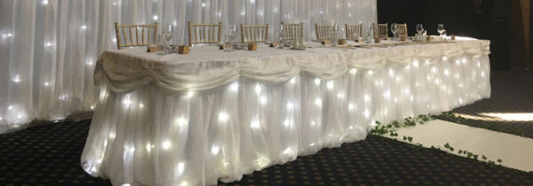 White Starlight Top Table Skirt Hire