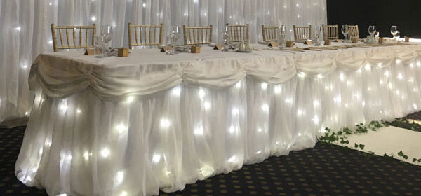 White Starlight Top Table Skirt Hire