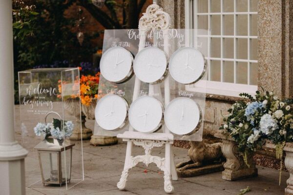 Order of the day sign with clocks to hire